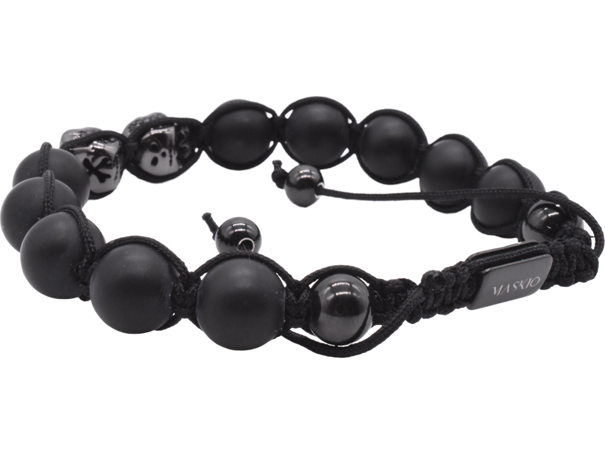 Maskio Black Stainless Steel Skull and Onyx Stones Bracelet