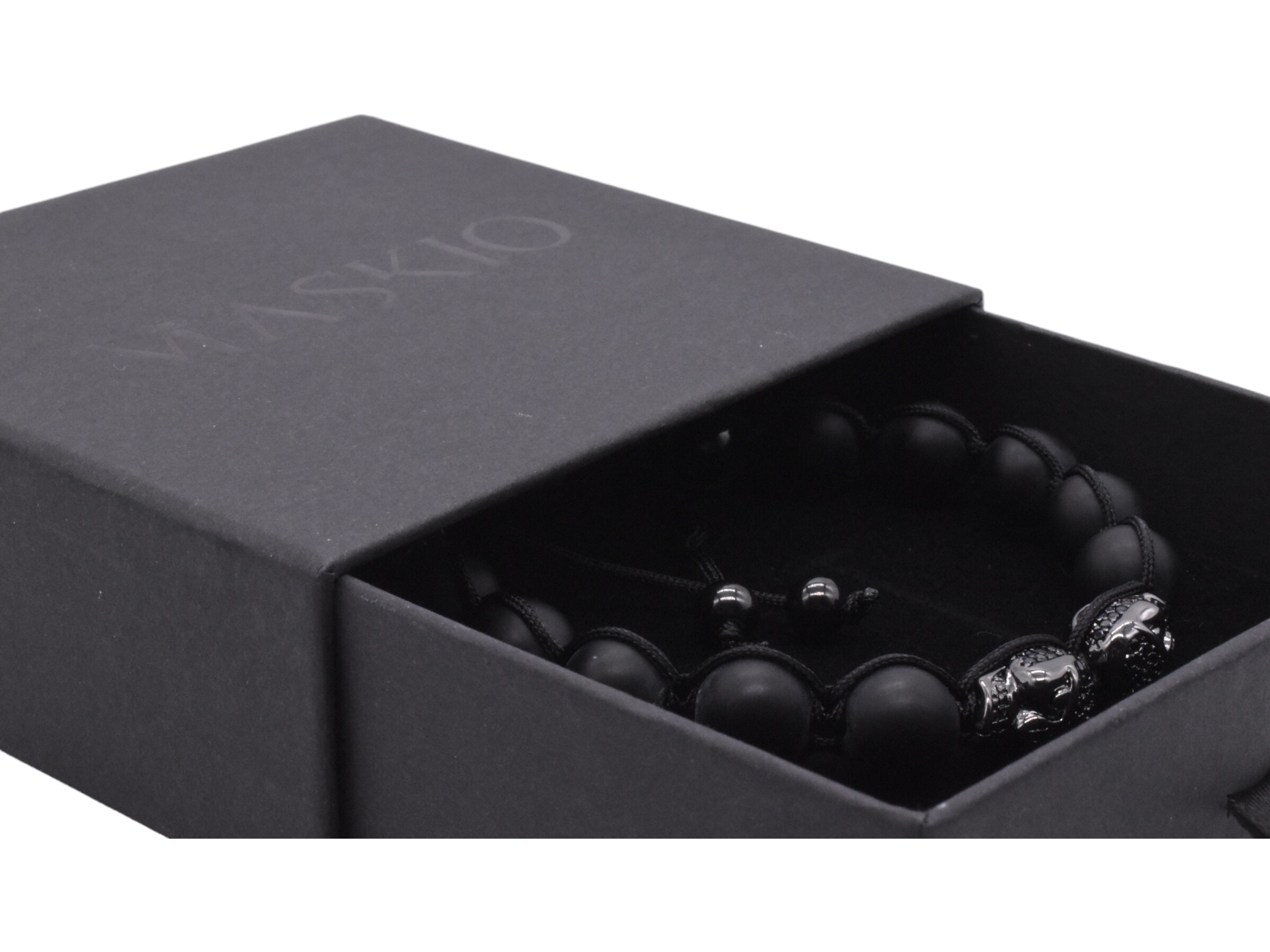 Maskio Black Stainless Steel Skull and Onyx Stones Bracelet