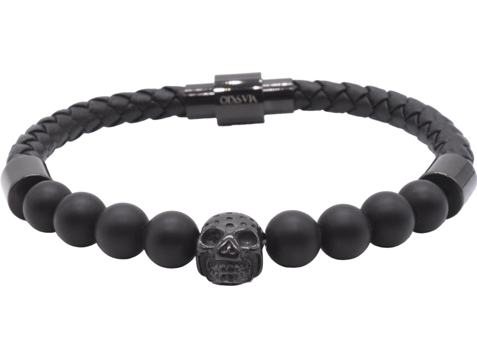 zelfmoord duisternis zonsondergang Maskio Black Leather Bracelet Onyx Stones And Skull